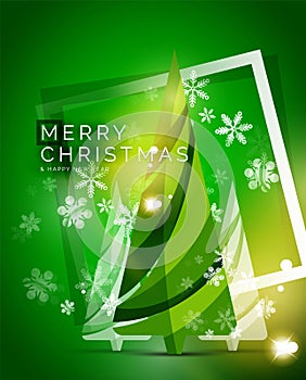 Christmas tree, green shiny abstract background