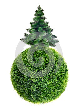 Christmas tree on green sphere