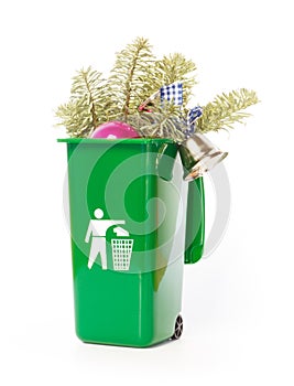 Christmas tree in the green wheelie bin