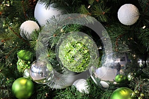 Christmas tree green and white bulbs
