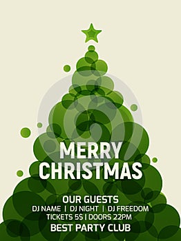 Christmas tree greeting card geometric modern design. Vector xmas tree flat retro minimalistic holiday flyer decoration invitation