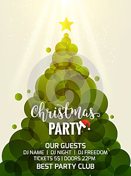 Christmas tree greeting card geometric modern design. Vector xmas tree party disco holiday flyer decoration invitation