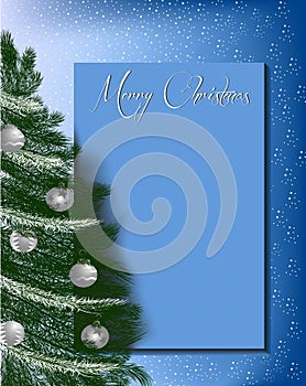 Christmas tree on greeting card letterhead background blue