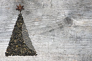 Christmas tree greeting card made of green tea
