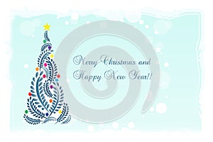 Christmas tree greetings card floral vector
