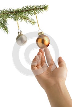 Albero di natale mano un sfera 