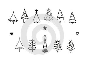 Christmas tree hand drawn illustrations. Christmas Tree Icons