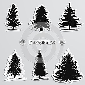 Hand sketch Christmas tree. Stickers. Vector illustration