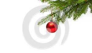 Christmas tree with hanging red Christmas ball