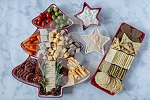 Christmas tree holiday charcuterie meat, cheese and snacks display