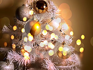 Christmas tree holiday white gold silver red green balls with snowflakes wallpaper light decoration lights colorful new year blurr