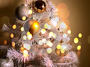 Christmas tree holiday white gold silver red green balls trees ball light decoration lights colorful New Year blurred lights