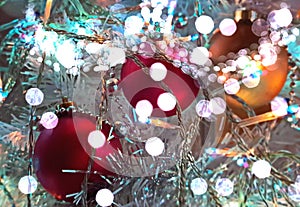 Christmas tree holiday white red  gold silver red green balls trees ball light decoration lights colorful New Year blurred lights