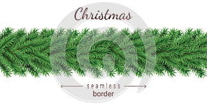 Christmas tree horizontal seamless pattern in realistic vector illustration.