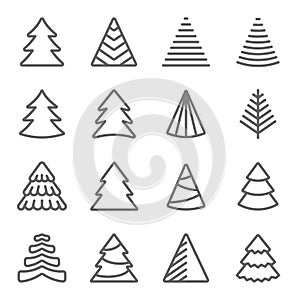 Christmas tree icon illustration vector set. Contains such icons as Xmas,  celebration, Coniferous forest, Spruce winter tree, Fir