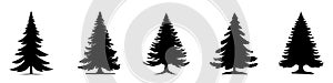 Christmas tree icon. Set of black christmas tree icons. Vector holiday icons