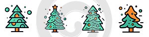 Christmas tree icon. Set of cartoon christmas tree icons