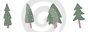 Christmas tree icon. Set of cute fir tree icons on white background. Holiday icons