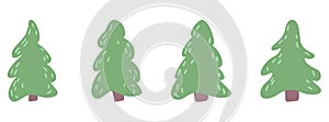 Christmas tree icon. Set of cute fir tree icons on white background. Holiday icons