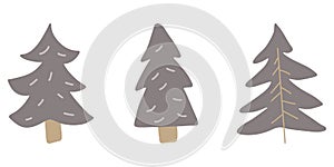 Christmas tree icon. Set of cute fir tree icons on white background. Holiday icons