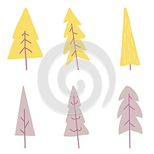 Christmas tree icon. Set of cute fir tree icons on white background. Holiday icons