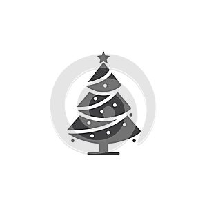 Christmas tree icon vector, decorated conifer filled flat sign,