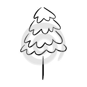 Christmas tree icon, vector hand drawn outline illustration of Xmas symbol for greeting and invitation cards