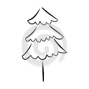 Christmas tree icon, vector hand drawn outline illustration of Xmas symbol for greeting and invitation cards