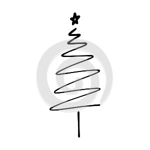 Christmas tree icon, vector hand drawn outline illustration of Xmas symbol for greeting and invitation cards