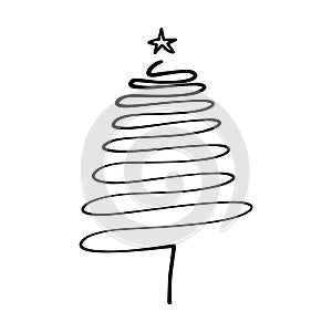 Christmas tree icon, vector hand drawn outline illustration of Xmas symbol for greeting and invitation cards