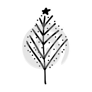 Christmas tree icon, vector hand drawn outline illustration of Xmas symbol for greeting and invitation cards