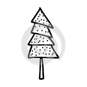 Christmas tree icon, vector hand drawn outline illustration of Xmas symbol for greeting and invitation cards