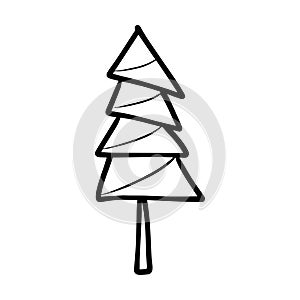 Christmas tree icon, vector hand drawn outline illustration of Xmas symbol for greeting and invitation cards