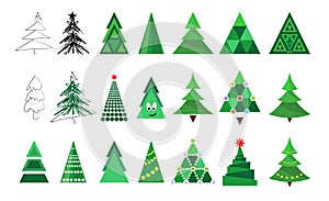 Christmas tree icons collection isolated on white background.