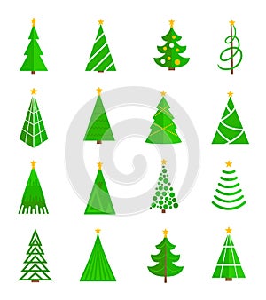 Christmas tree icons flat