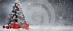 Christmas tree illustration greeting card, festive holiday season celebration, ai generated