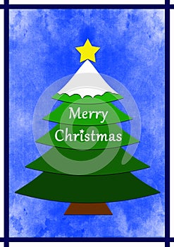 Christmas tree illustration over blue grunge background