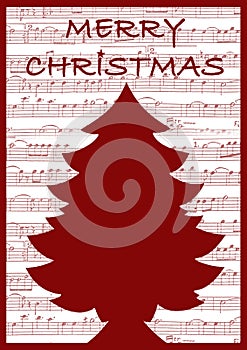 Christmas tree illustration over red music background