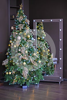 Christmas tree in an interior photo studio