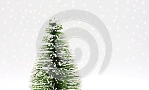 Christmas tree isolated on a white snowy background .