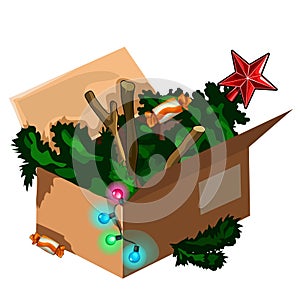 Christmas tree kept in box after holiday. Vector