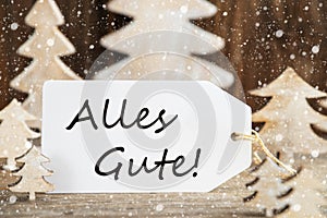 Christmas Tree, Label, Alles Gute Means Best Wishes, Snowflakes