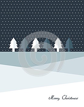 Christmas tree land. Snow flakes falling in the night.