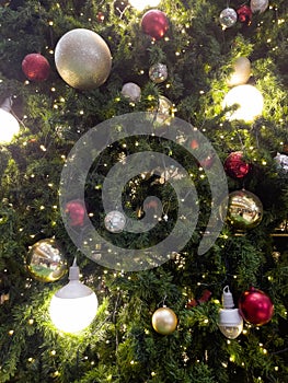 Christmas tree with light bulbs background