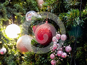 Christmas tree with light bulbs background