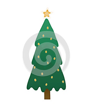 Christmas tree with light garland illustration. New year symbol. Seasonal fir tree