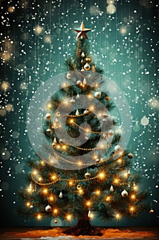 christmas tree with light and led light, christmas tree and star, christmas blurry background