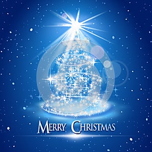 Christmas tree and light over blue background