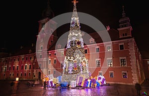 CHRISTMAS TREE, LIGHTINGS IN OLD TOWN, WARSAW, POLAND.