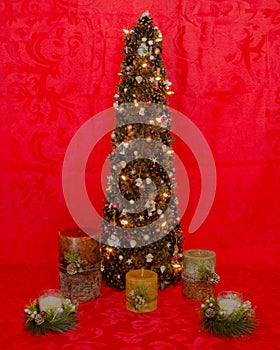 Christmas tree with lights and candles